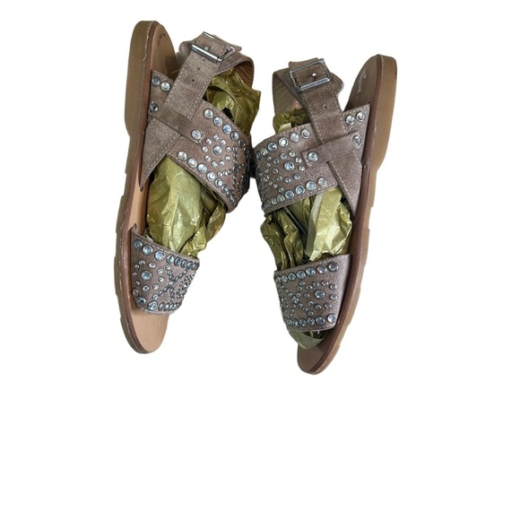 Barbara Barbieri Two Strap Rhinestones Flat Sandals US 7 Made in Italy - Picture 6 of 9